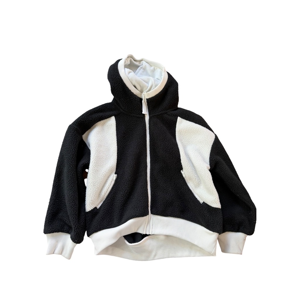 FP Movement Free People Hit The Slopes Fleece Hoodie Black White Colorblock S